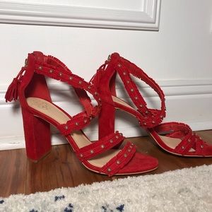 Strappy Red Chunky Heels